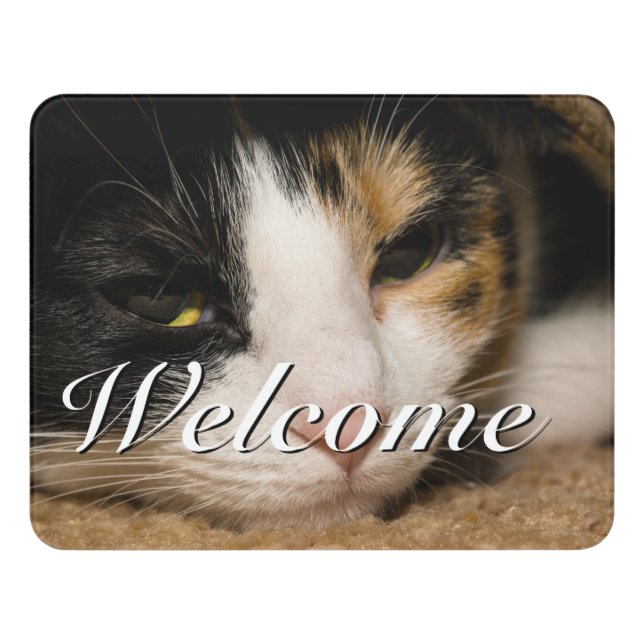 Calico Face Welcome Door Sign (Contemporary Front)