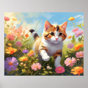 *~* Calico Flowers Kitty 5:4 Kitten Cat AP68 Poster