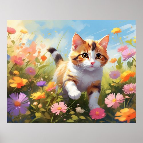  Calico Flowers Kitty 54  Kitten Cat AP68 Poster