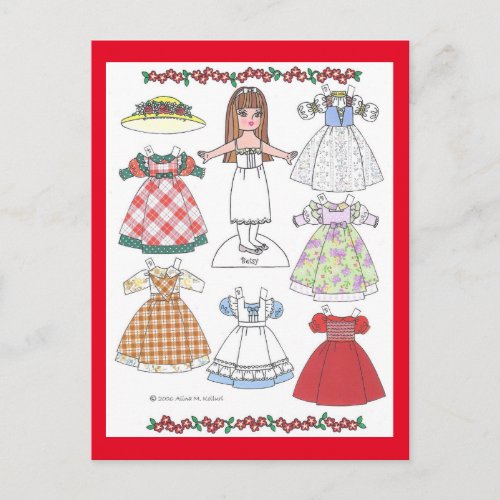 Calico Girl Betsy Old_Fashioned Paper Doll Postcard