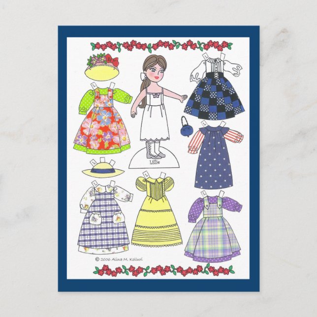 Calico Girl Lillie Paper Doll Postcard (Front)