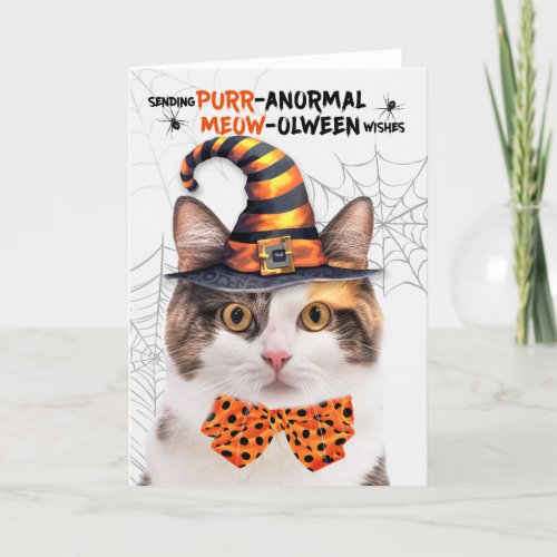 Calico Halloween Cat PURRanormal MEOWolween Holiday Card