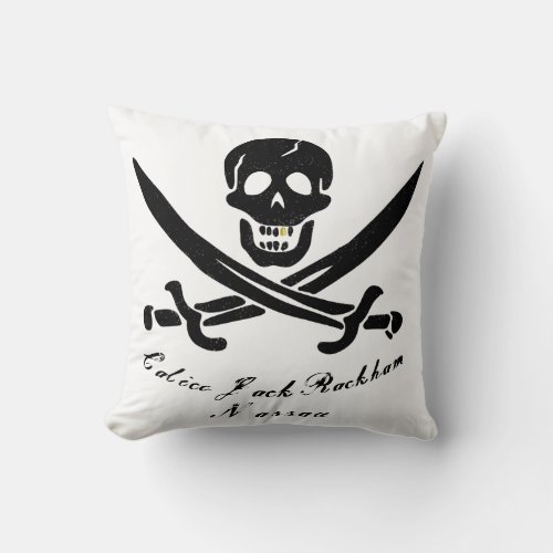 Calico Jack Nassau Pirate Flag Jolly Roger Throw Pillow