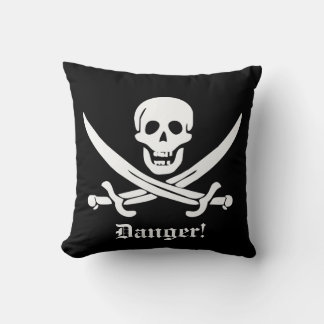 Calico Jack Pirate Flag Skull and Cutlass Warning Throw Pillow