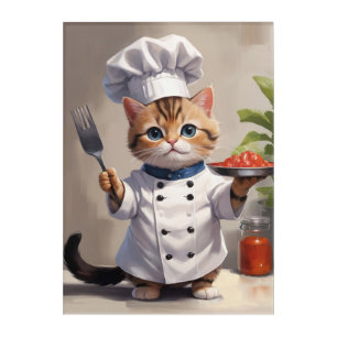 Calico Kitten Chef with Fork Cute Baking Cat  Acrylic Print