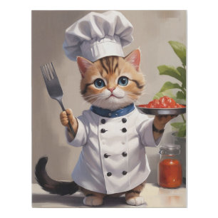 Calico Kitten Chef with Fork Cute Baking  Faux Canvas Print