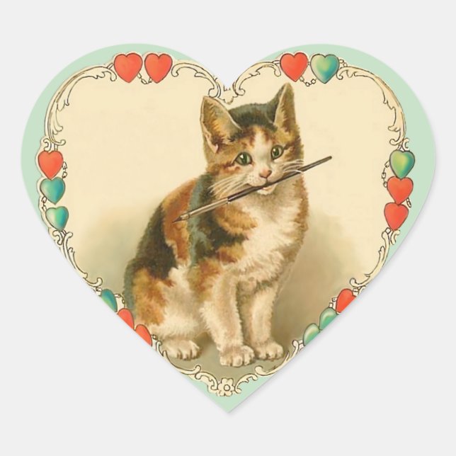 Calico Kitten in Heart Heart Sticker (Front)