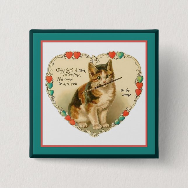 Calico Kitten in Heart Pinback Button (Front)
