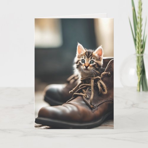 Calico Kitten In Old Shoe Card