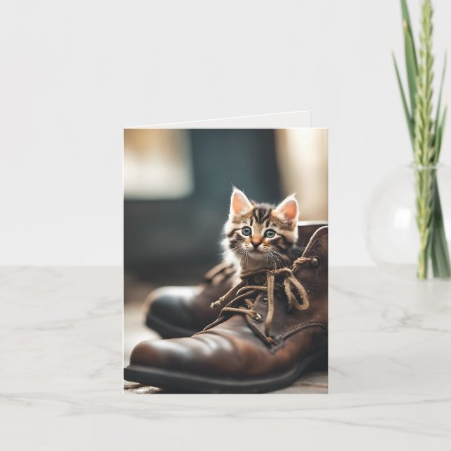 Calico Kitten In Old Shoe Note Card (Front)