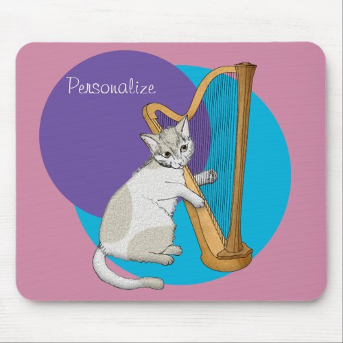 Calico Kitten Plays the Harp Mouse Pad