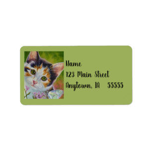 Calico Kitten & Sulphur Butterfly Watercolor Art L Label