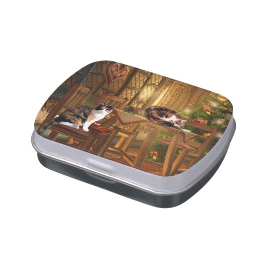 Calico kitties Christmas Candy Tin (Side)