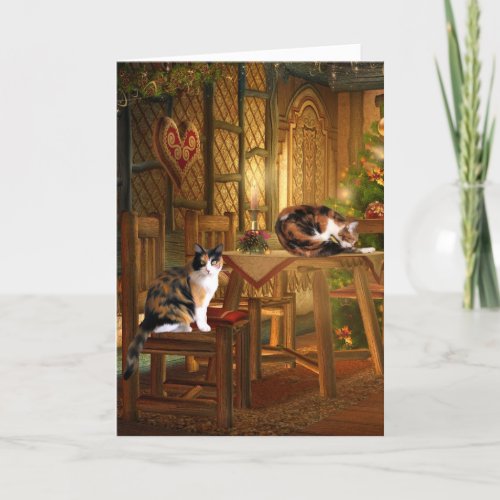 Calico kitty Christmas Holiday Card
