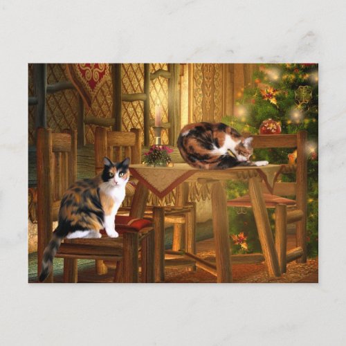 Calico kitty Christmas Holiday Postcard