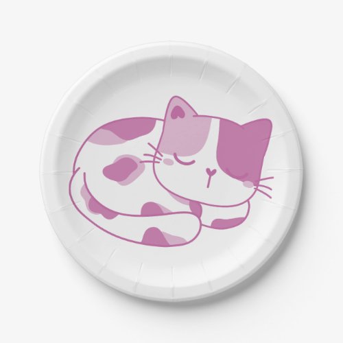 Calico Kitty sleeping pink and white  Paper Plates