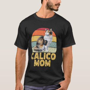 Calico Mom Funny Vintage Cat Lover Retro Sunset Pe T-Shirt