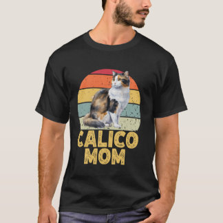 Calico Mom Funny Vintage Cat Lover Retro Sunset Pe T-Shirt