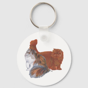 Calico Persian Cat and Red Longhair Cat Keychain