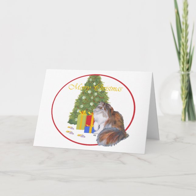 Calico Persian Cat Christmas Holiday Card (Front)