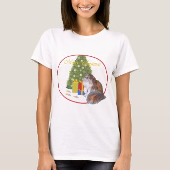 Calico Persian Cat Christmas T-shirt by MaggieRossCats at Zazzle