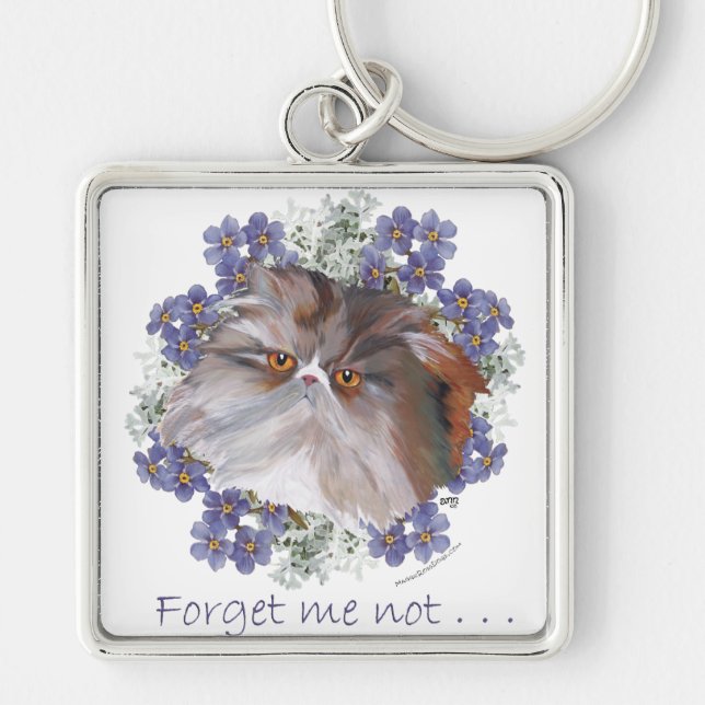 Calico Persian Cat Forget-Me-Not Keychain (Front)