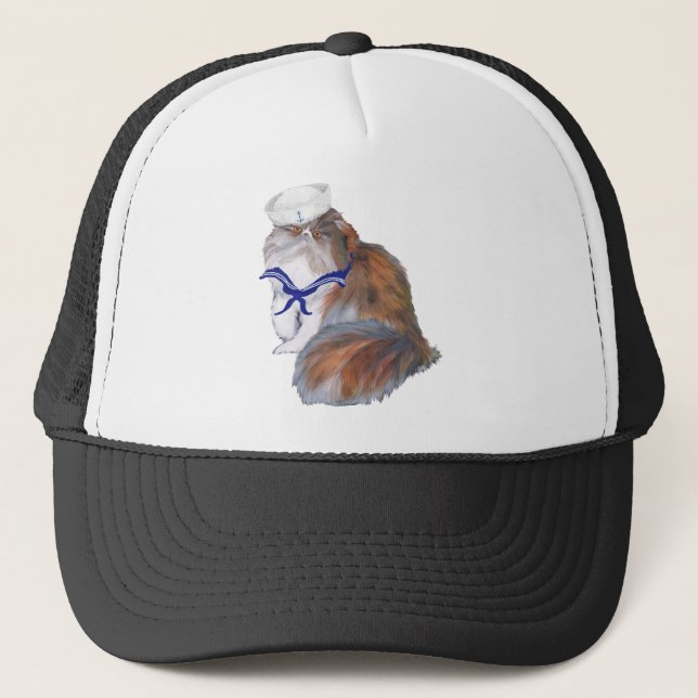 Calico Persian Cat Sailor Trucker Hat (Front)