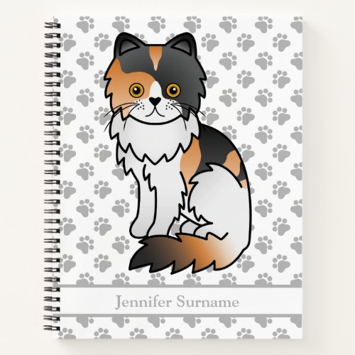Calico Persian Cute Cartoon Cat  Custom Text Notebook