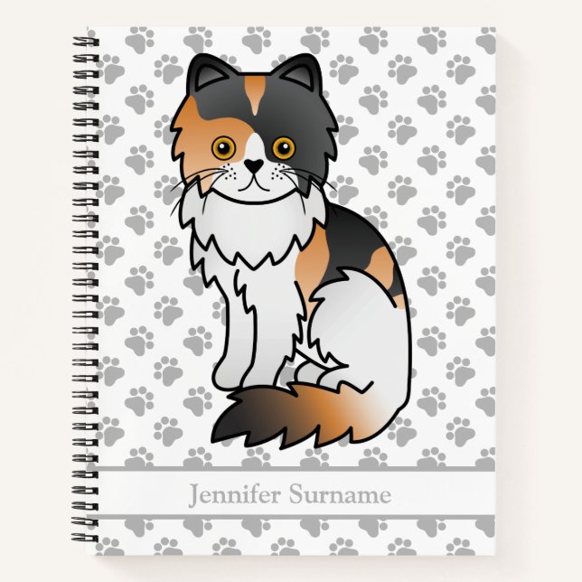 Calico Persian Cute Cartoon Cat & Custom Text Notebook (Front)