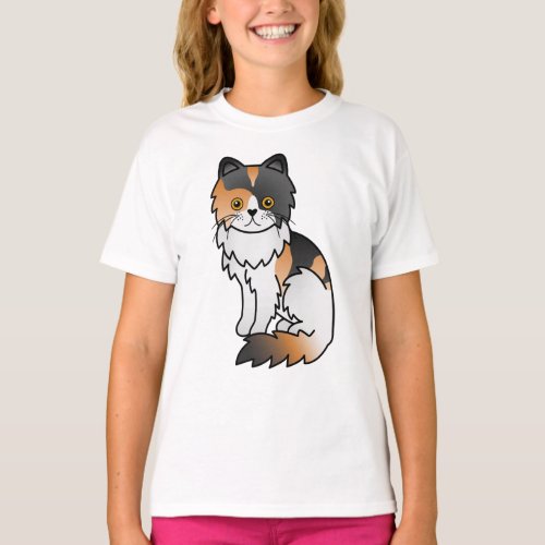 Calico Persian Cute Cartoon Cat Illustration T_Shirt