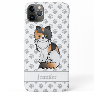 Calico Persian Cute Cartoon Cat &amp; Name iPhone 11 Pro Max Case