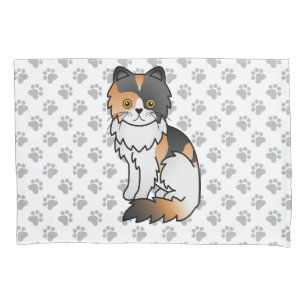 Calico Persian Cute Cartoon Cat & Paws Pillow Case