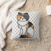 Calico Persian Cute Cartoon Cat & Paws Throw Pillow (Blanket)