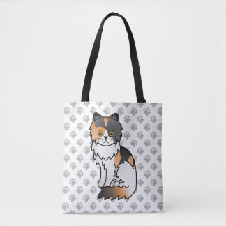 Calico Persian Cute Cartoon Cat &amp; Paws Tote Bag