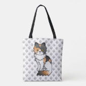 Calico Persian Cute Cartoon Cat & Paws Tote Bag (Back)