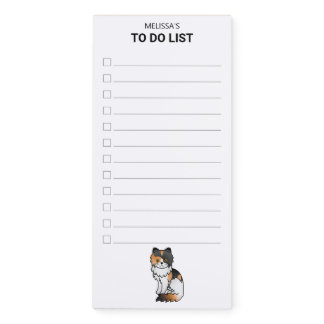 Calico Persian Cute Cartoon Cat To Do List &amp; Name Magnetic Notepad
