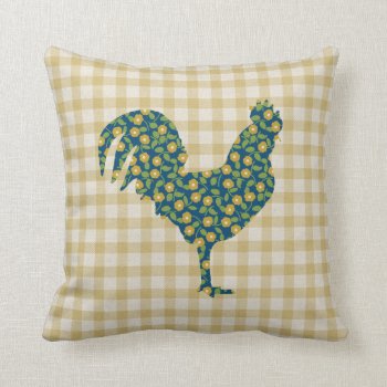 Calico Rooster Gingham Pattern Blue Yellow Green Throw Pillow by AnyTownArt at Zazzle