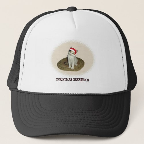 Calico Santa Christmas Greetings Trucker Hat