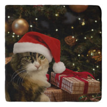 Calico Santa Kitty Trivet