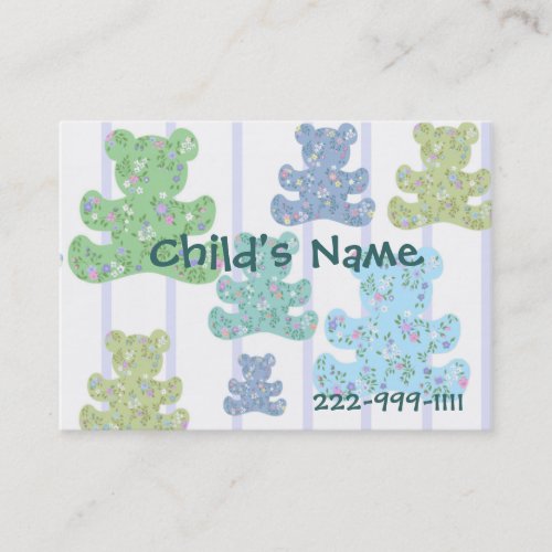 Calico Teddy Bears Children's Calling Card Business Card