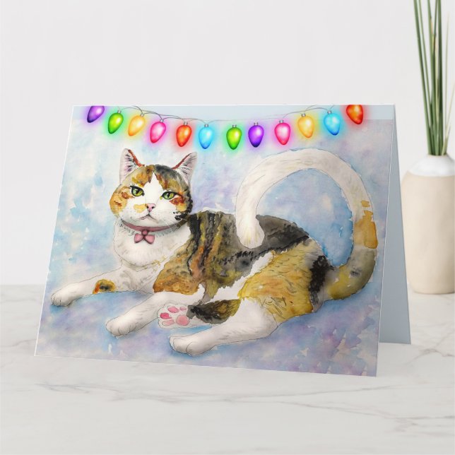 CALICO (TORTIE) CAT CHRISTMAS GREETING CARD (Front)