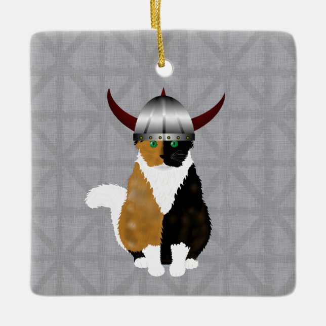 Calico Viking Cat Ornament (Front)