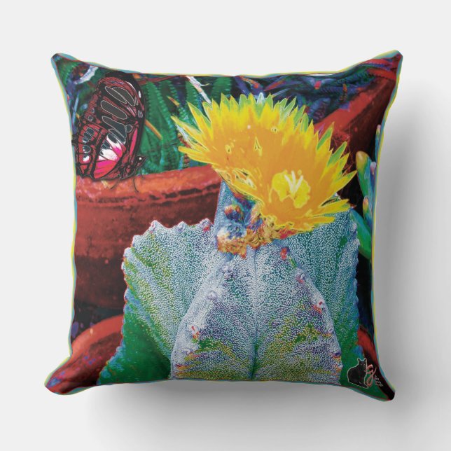 Caliente Cactus Throw Pillow (Front)