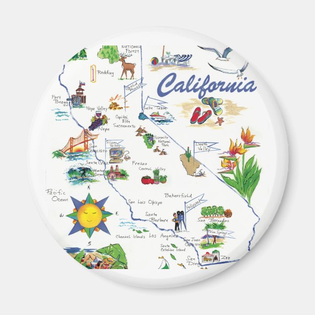Californai Map round magnet (Front)