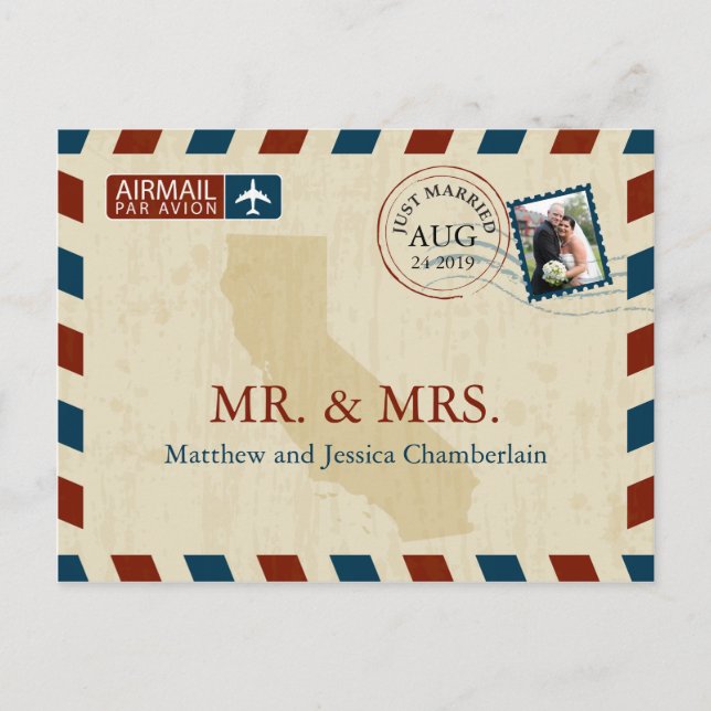 California Airmail | Wedding Thank You Postcard (Front)