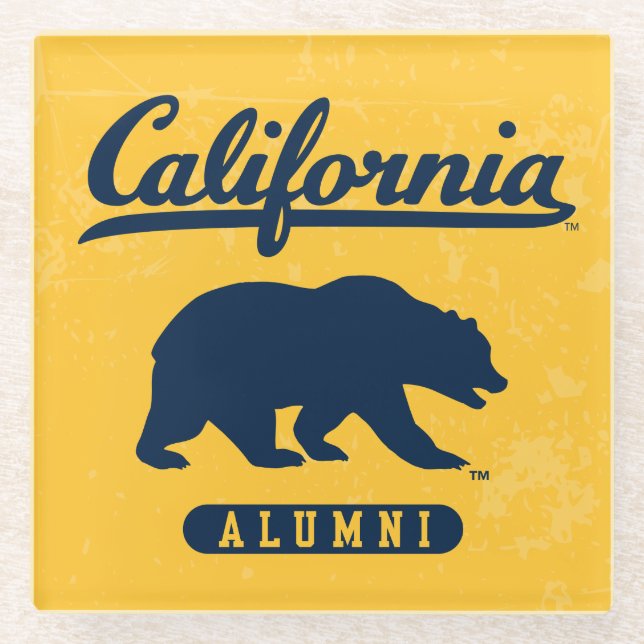 California Alumni | Distressed Blue Bear Glass Coaster (Front)