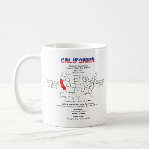 California American state on a map and useful info Coffee Mug