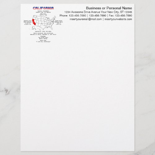 California American state on a map and useful info Letterhead