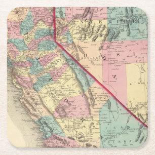 California and Nevada 2 2 Square Paper Coaster