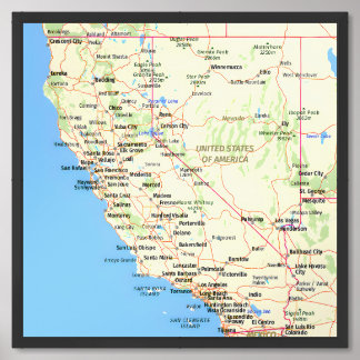 California and Nevada USA States Map Framed Art
